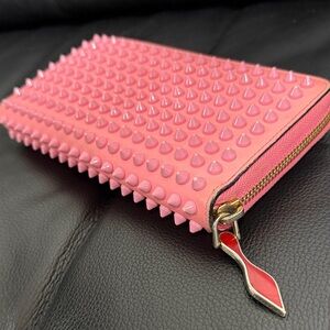 Christian Louboutin Pink Spiked Zip-Around Wallet with Dusty